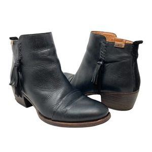 Pikolinos Baqueira Black 100% Calfskin Leather & Tassel Ankle Boots - Size 10.5